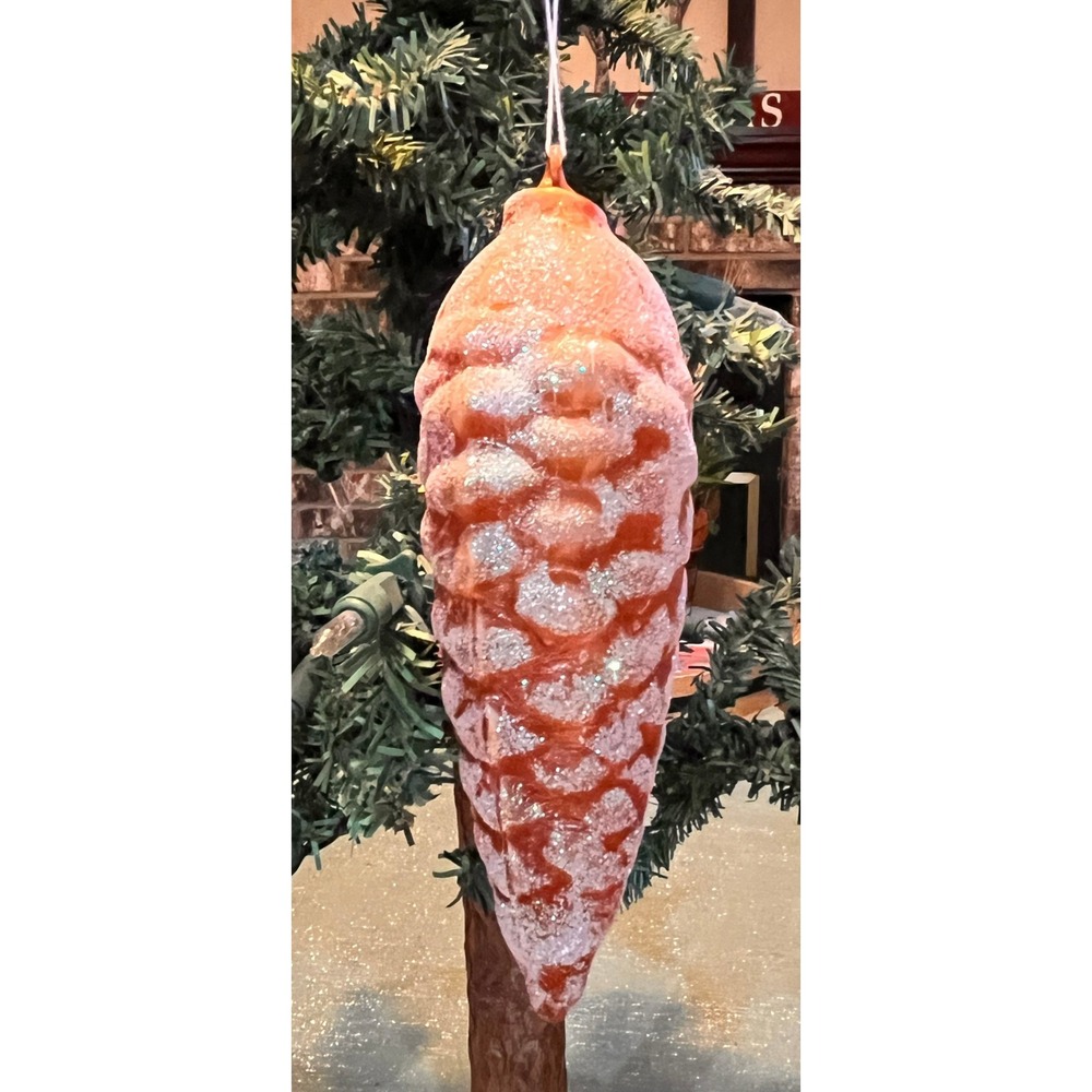 Sparkling Large Vintage Pinecone Christmas Ornament Glitter Glass Hook-Rare Find